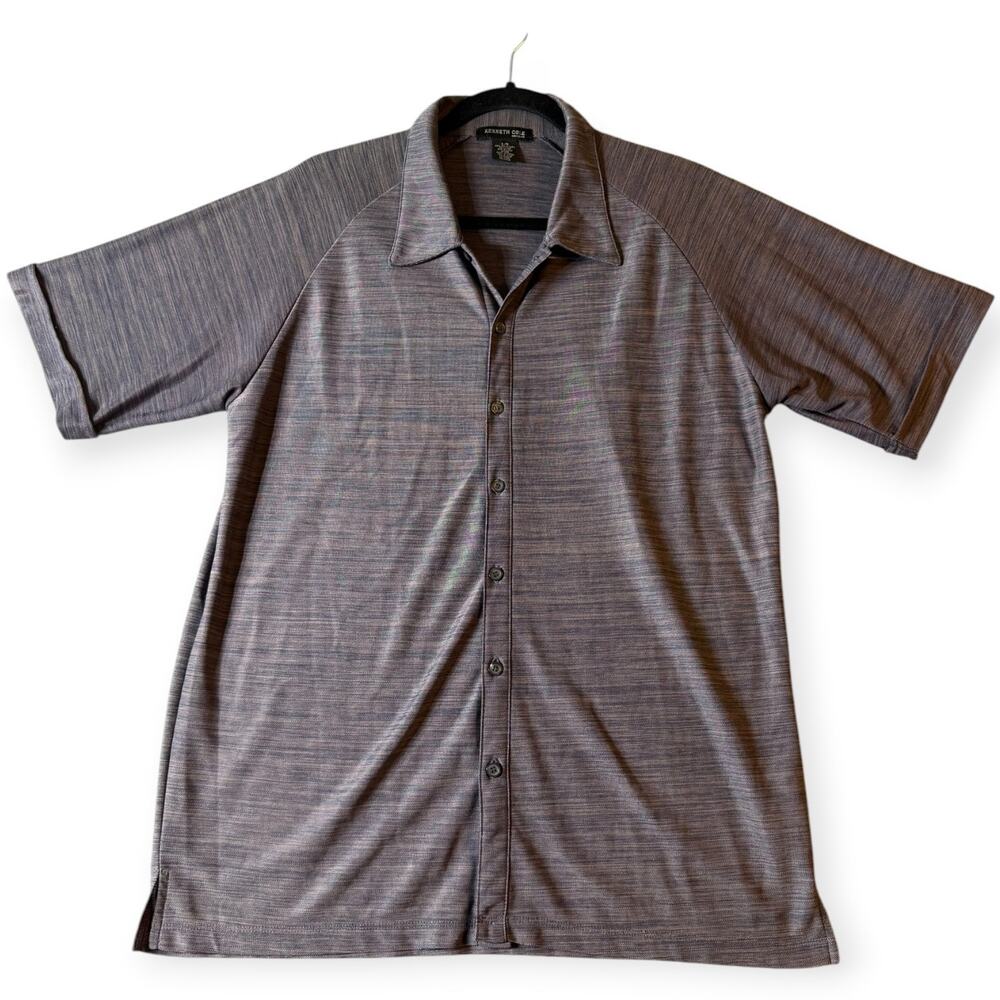 Kenneth Cole New York Short Sleeve Button Down, Purple/Gray, Cuffed, Men's L